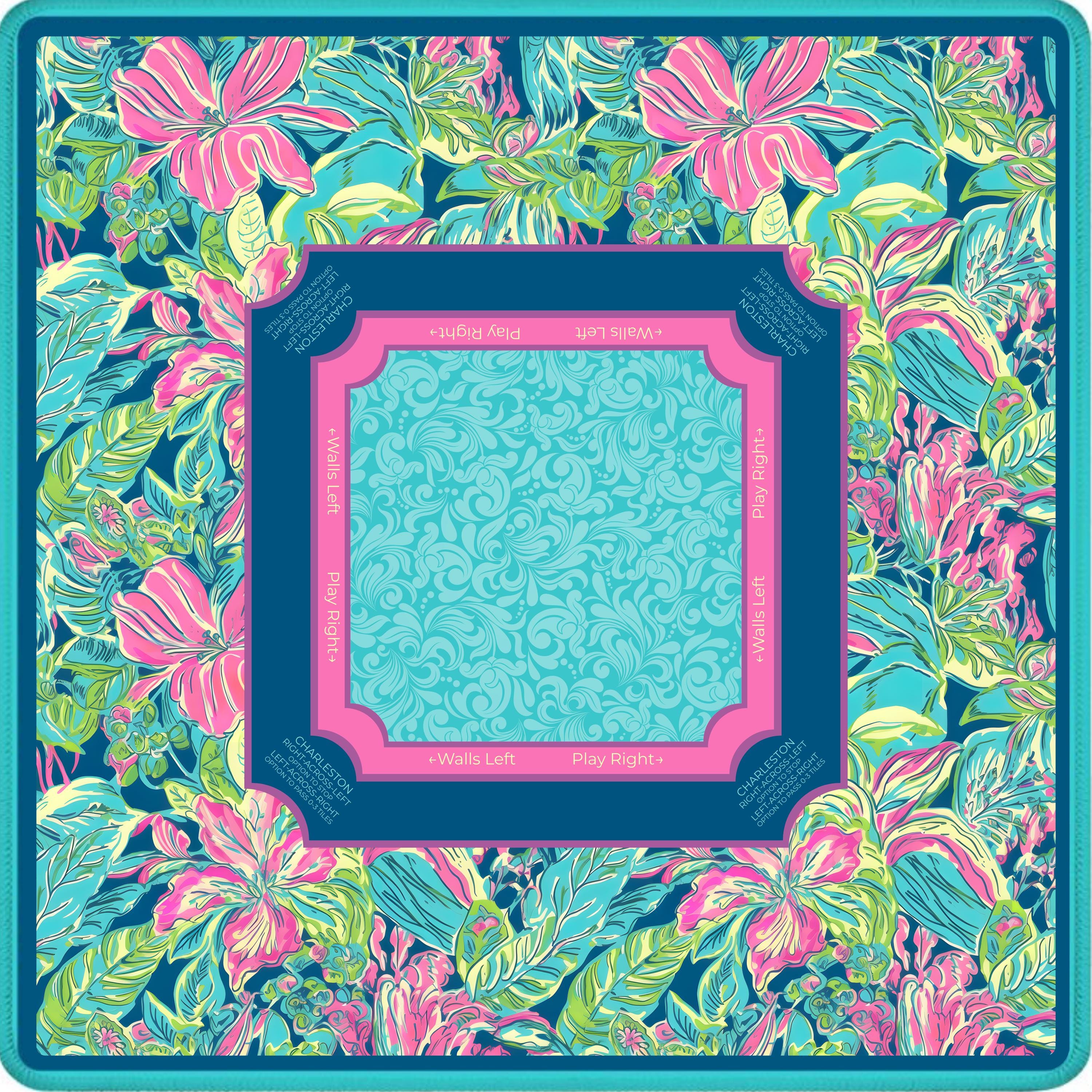 Preppy Teal Hibiscus Mahjong Mat by Mahjong At Four