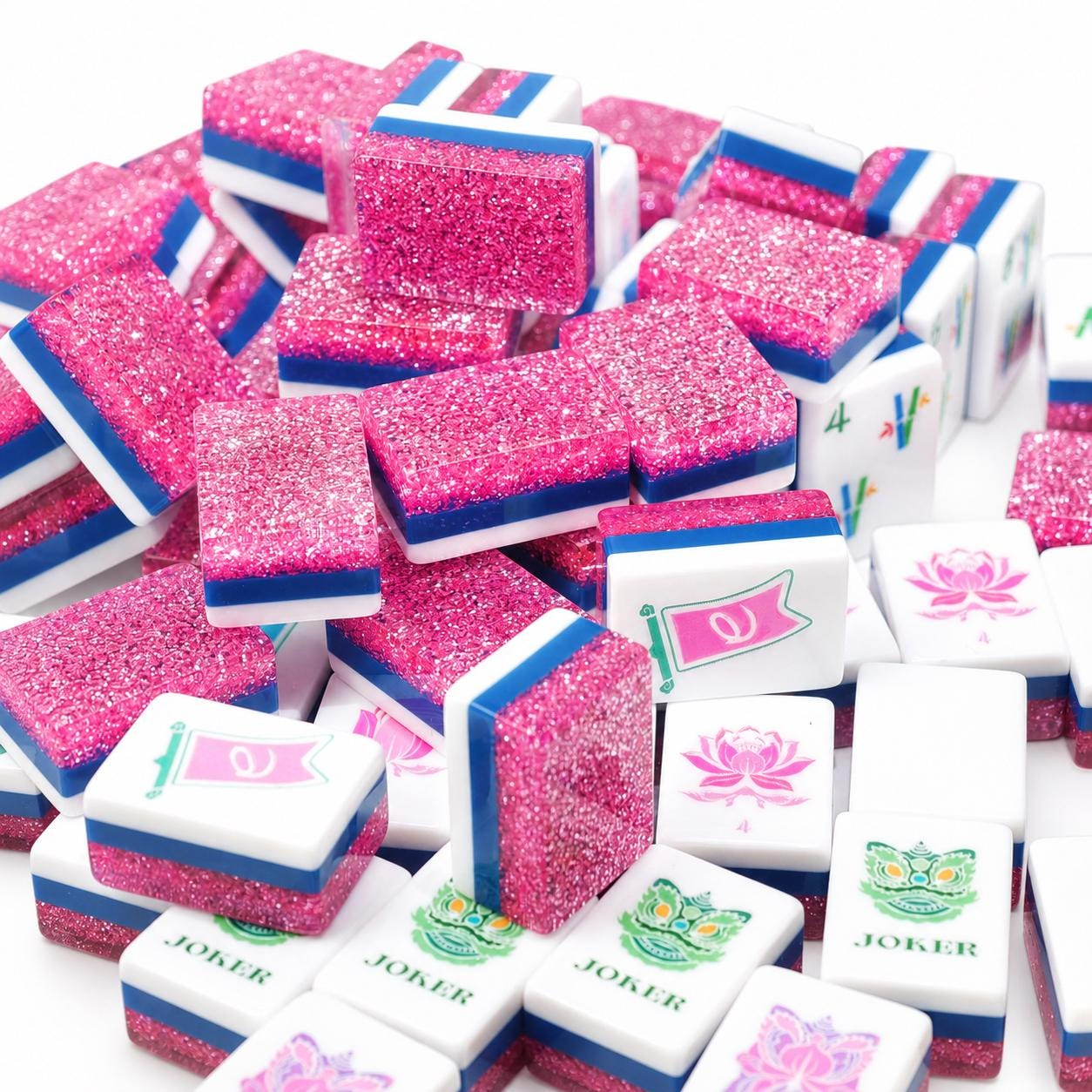 Pink Glitter Mahjong Tiles by Mahjong At Four