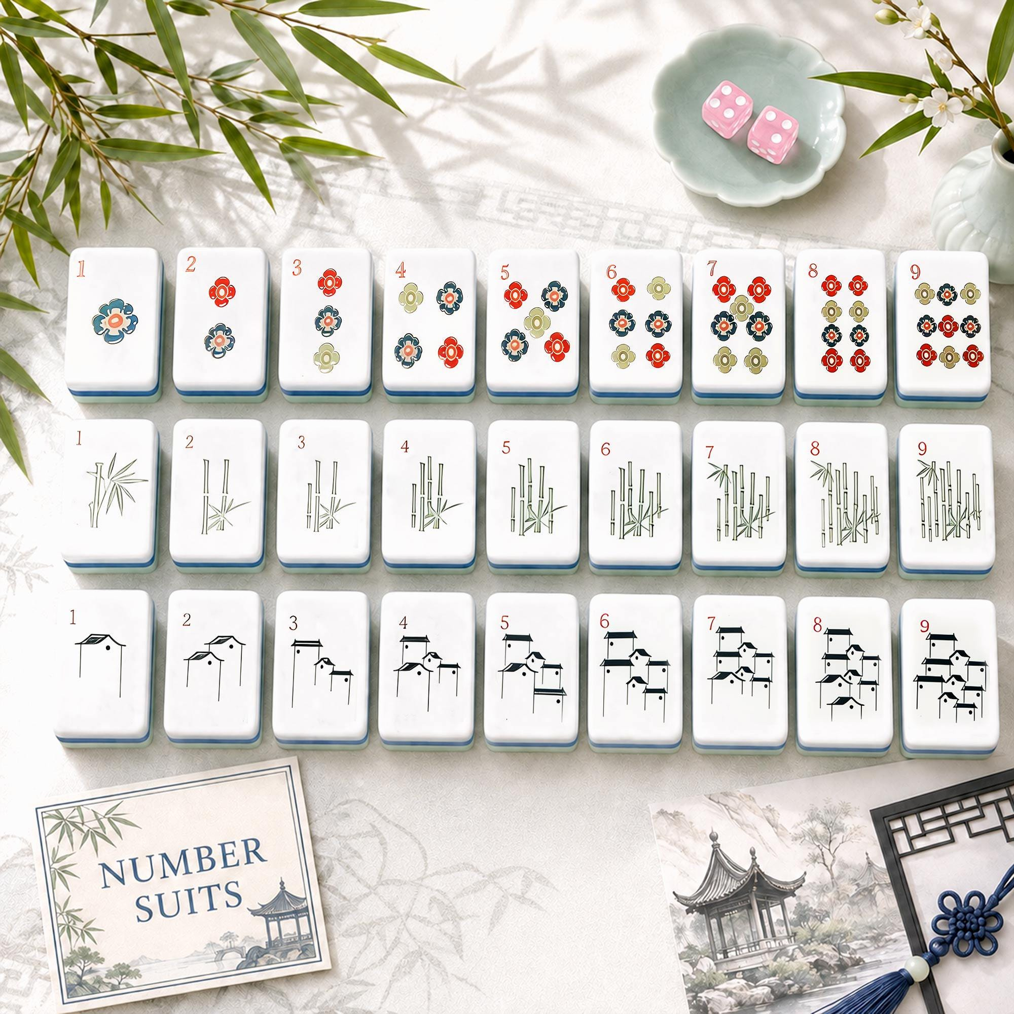 Mint Green Chinese Garden Mahjong Tiles product view 2