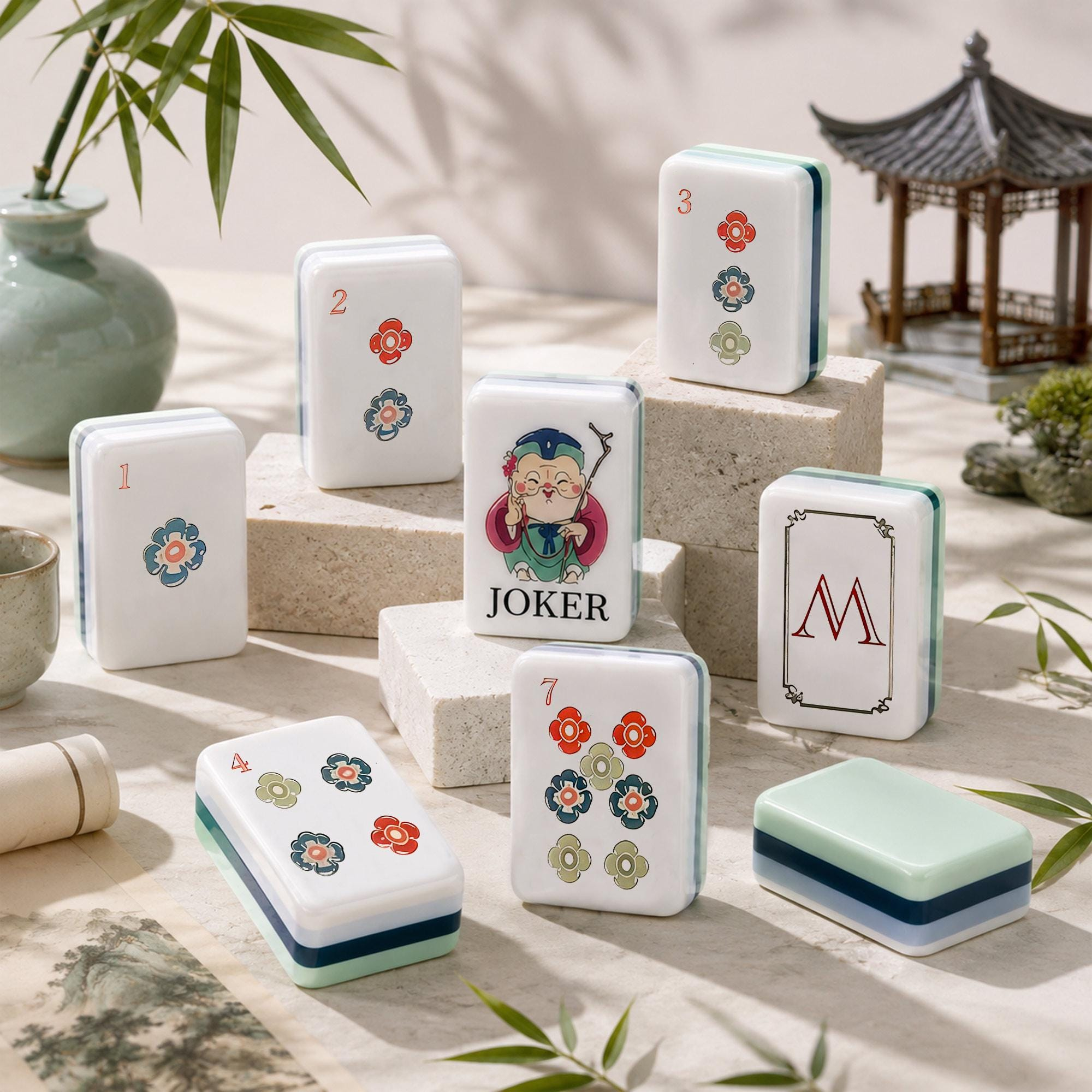 Mint Green Chinese Garden Mahjong Tiles product view 4