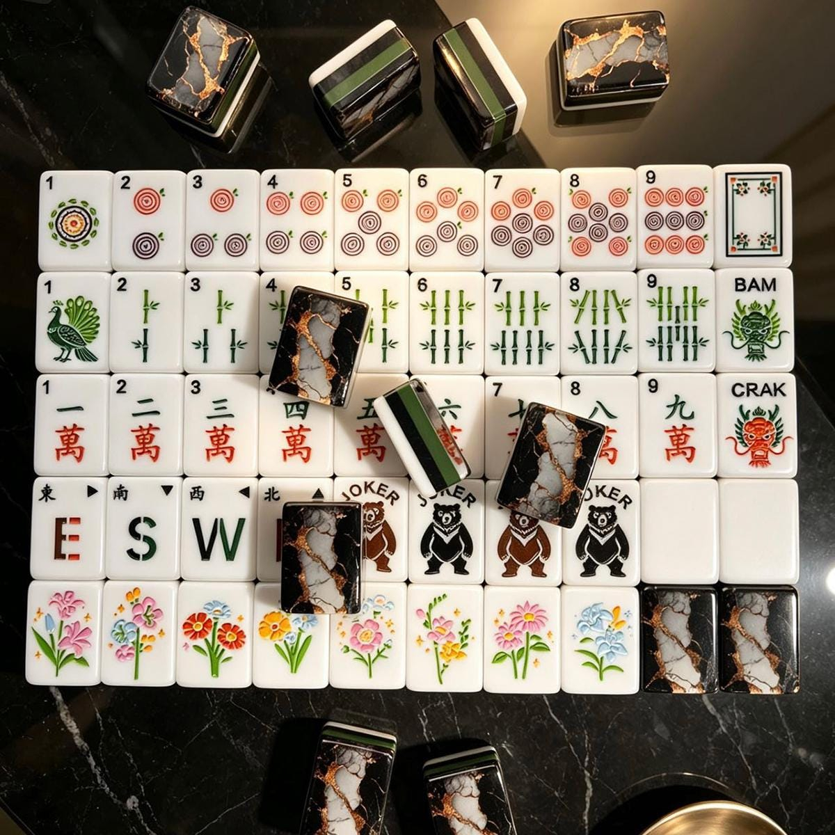 Black Gold Marble Mahjong Tiles product view 2