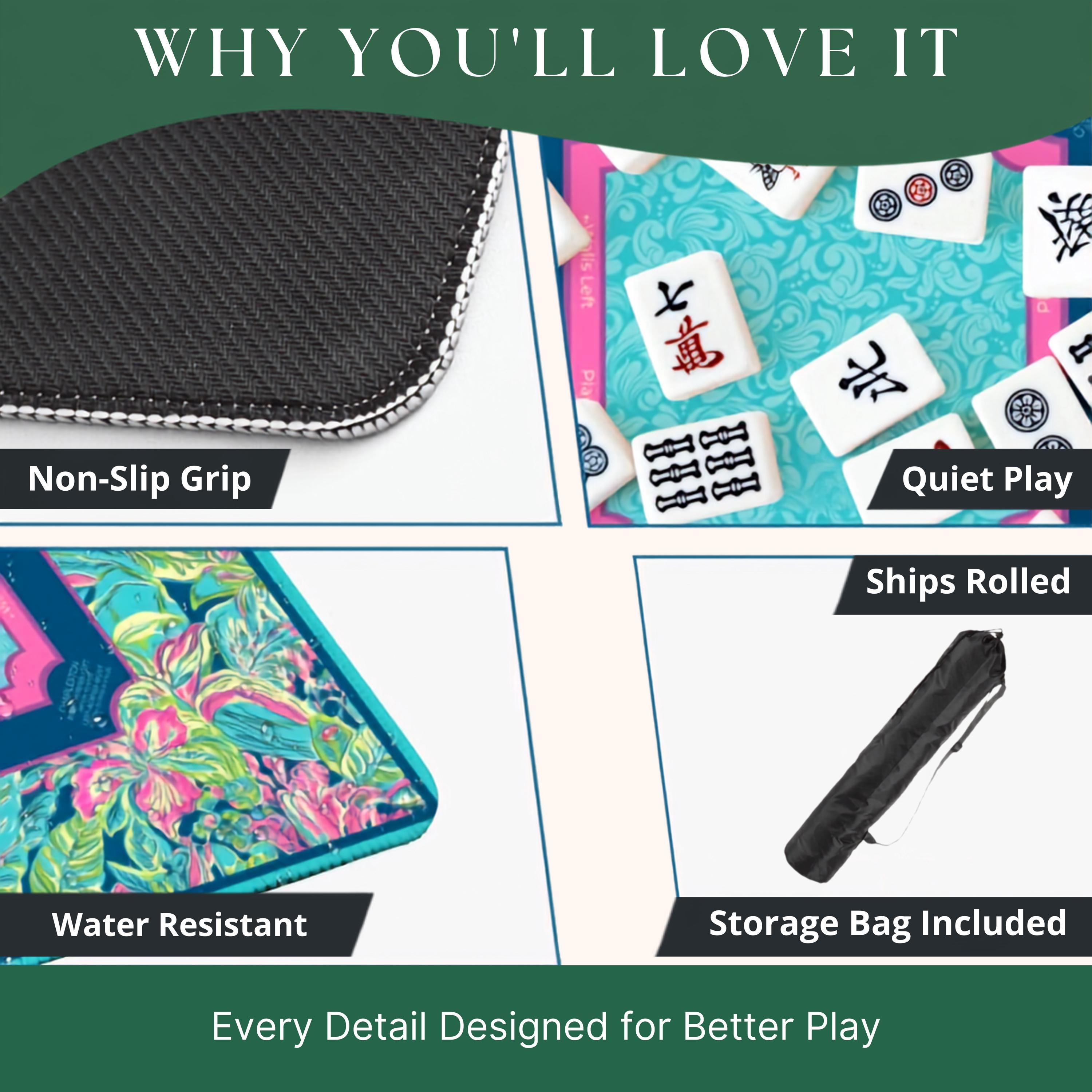 Preppy Teal Hibiscus Mahjong Mat product view 3