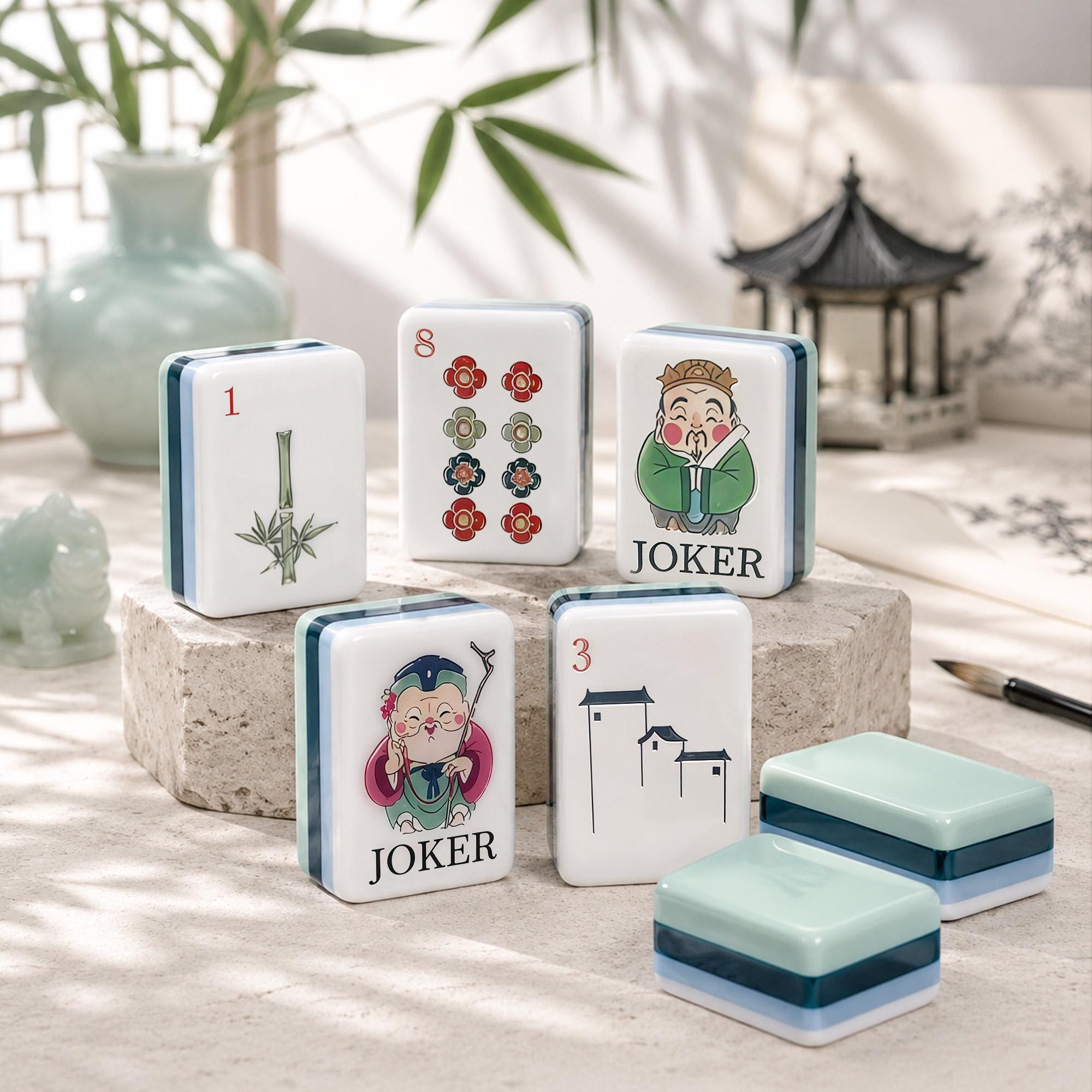 Mint Green Chinese Garden Mahjong Tiles product view 3