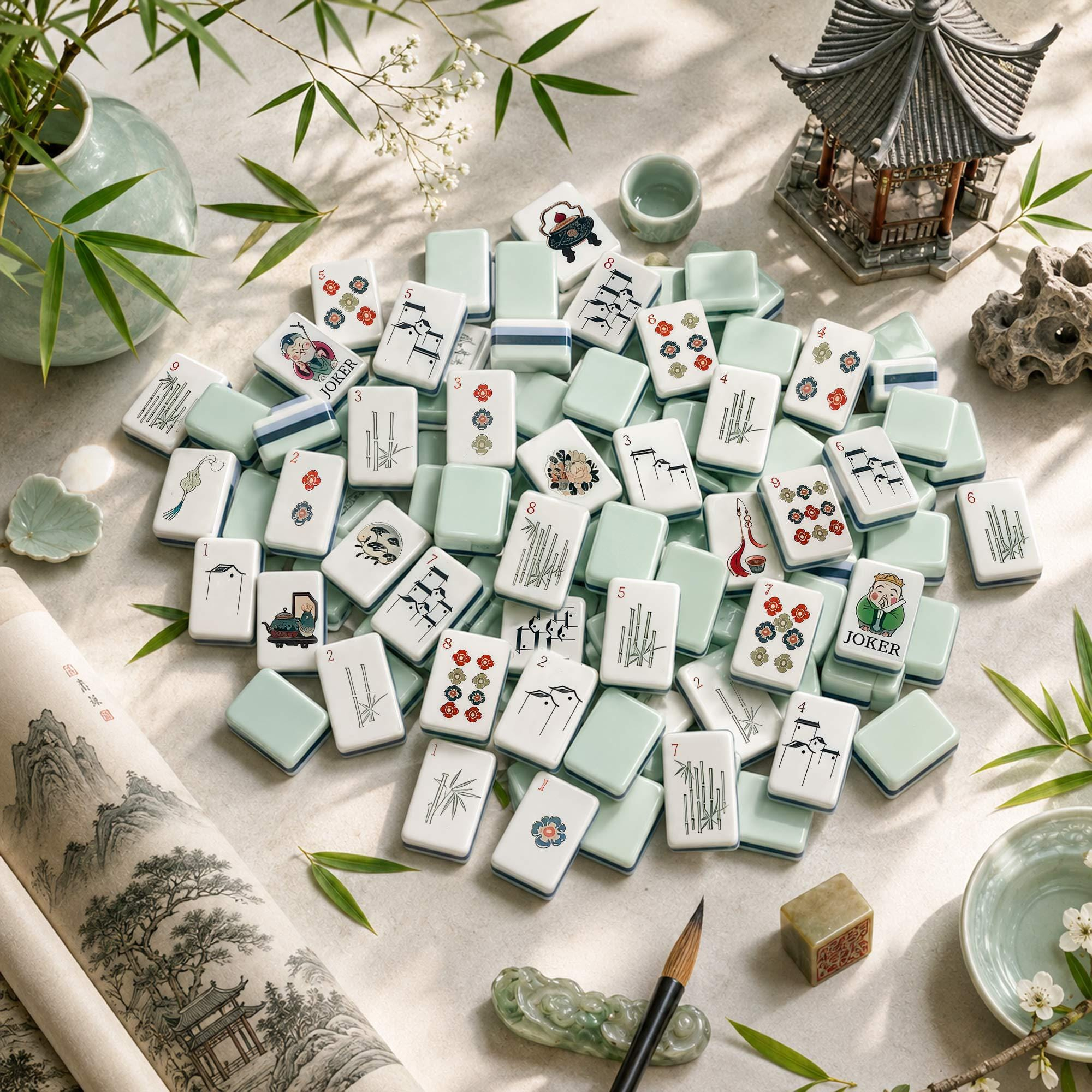 Mint Green Chinese Garden Mahjong Tiles by Mahjong At Four
