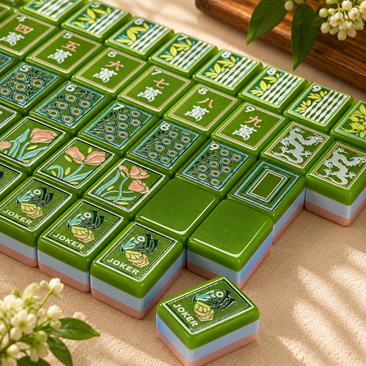 Jade Green Botanical Mahjong Tiles product view 3