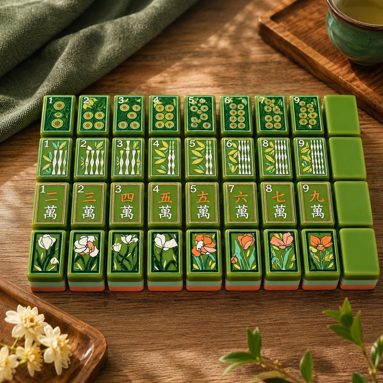 Jade Green Botanical Mahjong Tiles product view 6