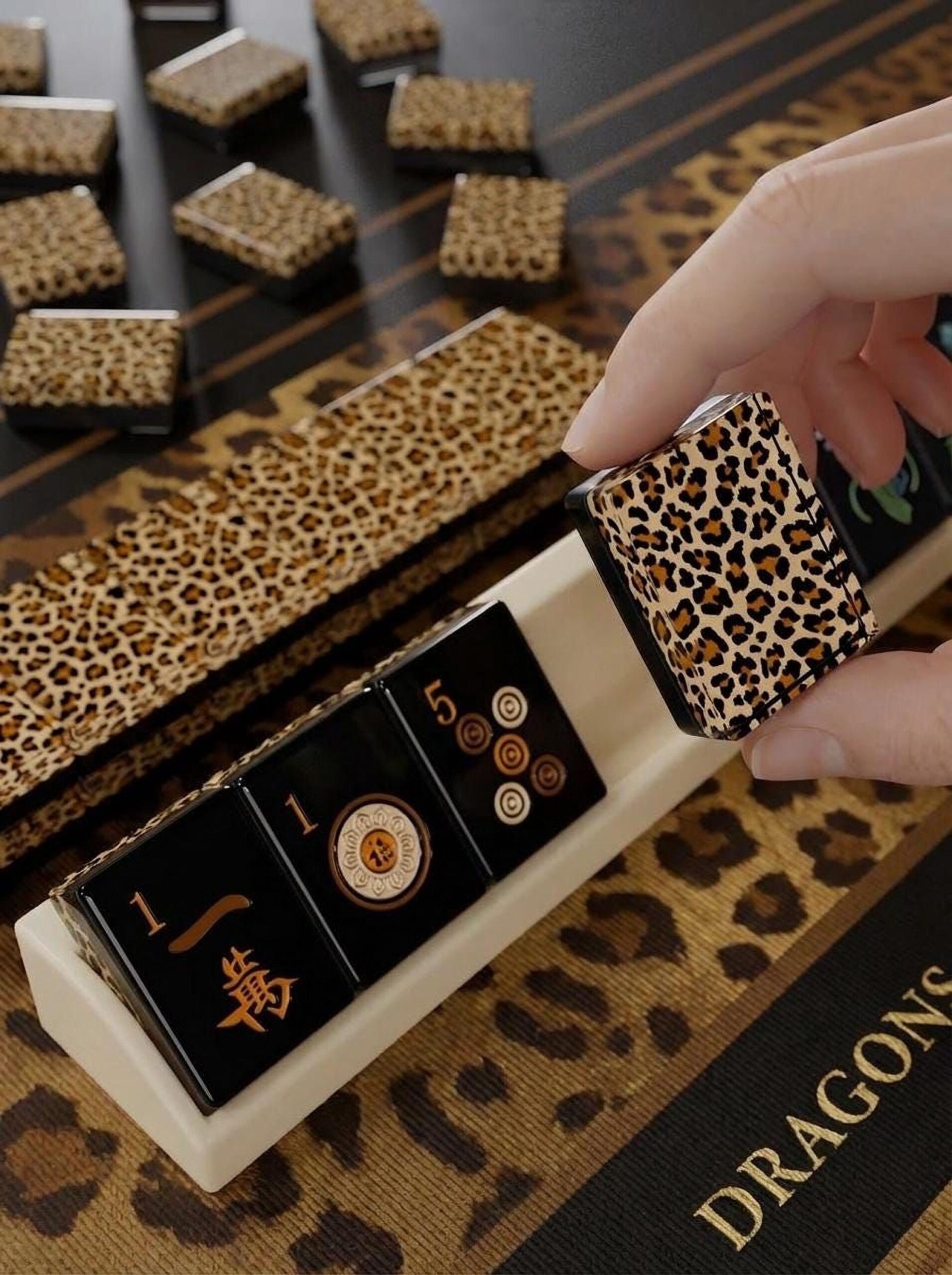 Black Leopard Handcrafted Resin Taiwanese Mahjong Tiles by Mahjong At Four