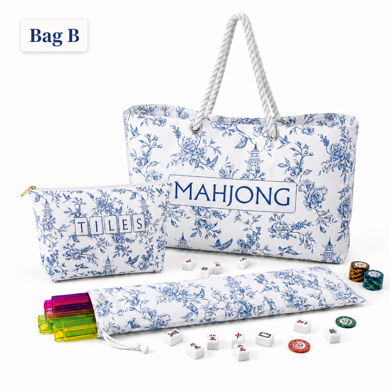 Blue Porcelain Floral Handcrafted Resin Mahjong Tiles product image