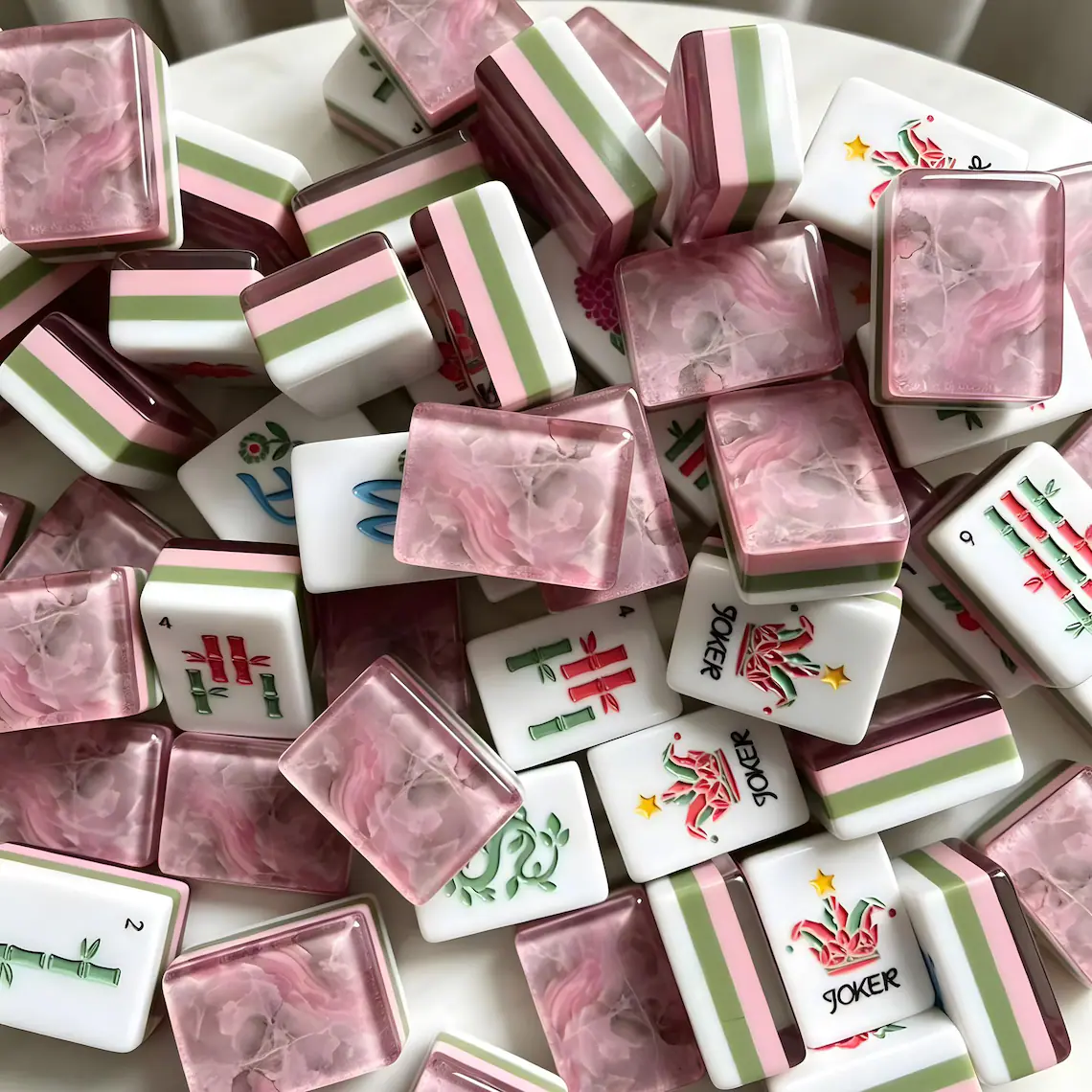 Blush Garden Pink Floral Mahjong Tiles by Mahjong At Four