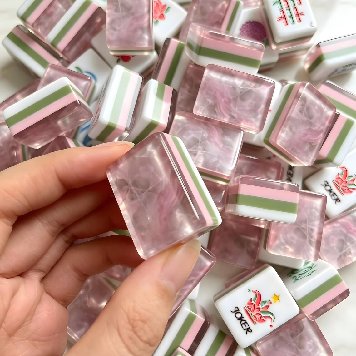 Blush Garden Pink Floral Mahjong Tiles product view 2