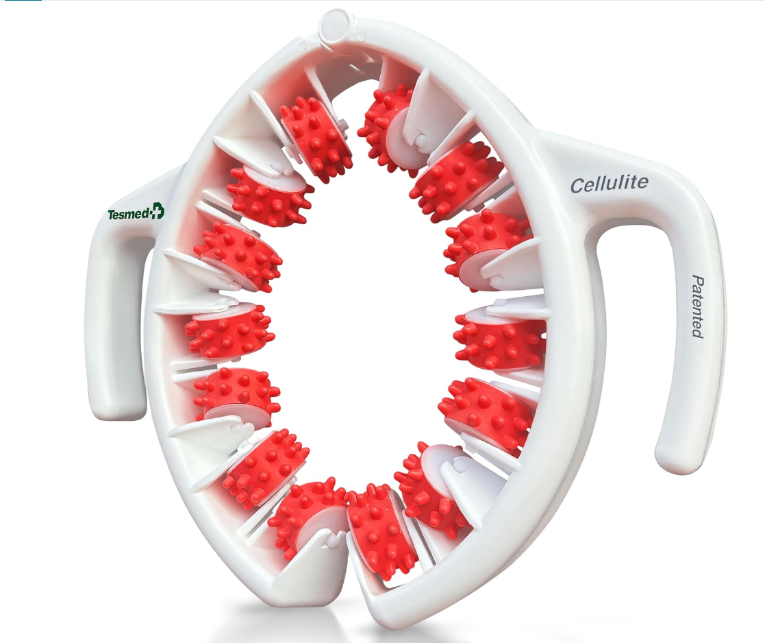 Cellulite Manual Massager Roller for Thighs and Buttocks Made in Italy and patented, with converging and diverging roller technology for targeted anti-cellulite massage.