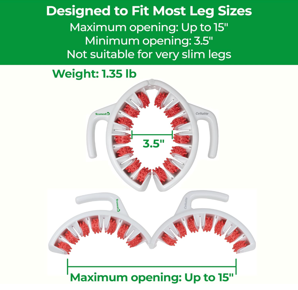 Cellulite Manual Massager Roller for Thighs and Buttocks Made in Italy and patented, with converging and diverging roller technology for targeted anti-cellulite massage.