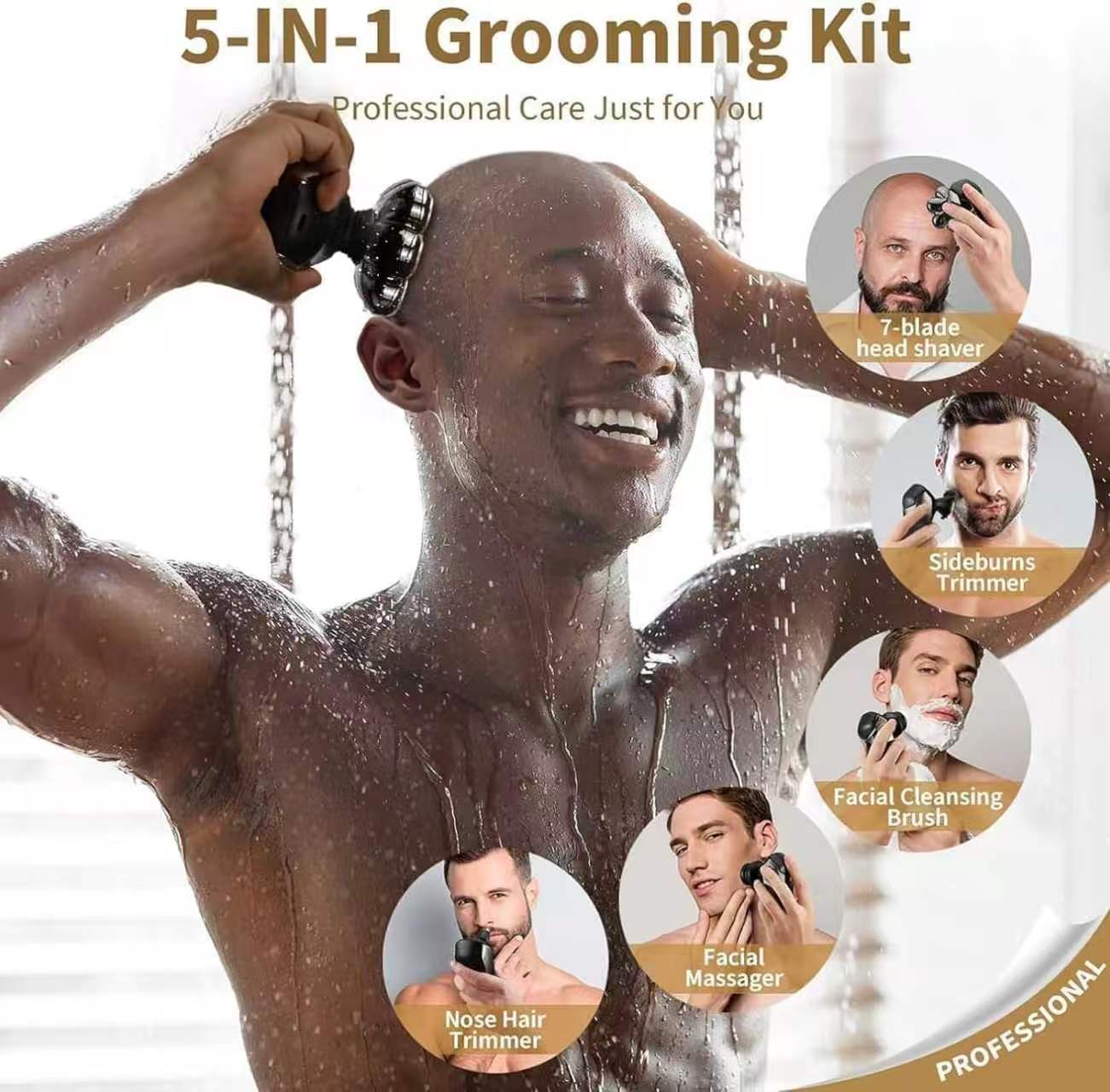 Head Shavers for Bald Men: 5 in 1 Electric Razor - IPX7 Waterproof Shaving Grooming Kit for Balder - Turbo Speed & Precision Blade (Ink Black)