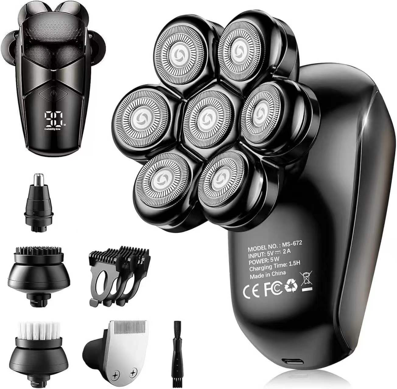 Head Shavers for Bald Men: 5 in 1 Electric Razor - IPX7 Waterproof Shaving Grooming Kit for Balder - Turbo Speed & Precision Blade (Ink Black)