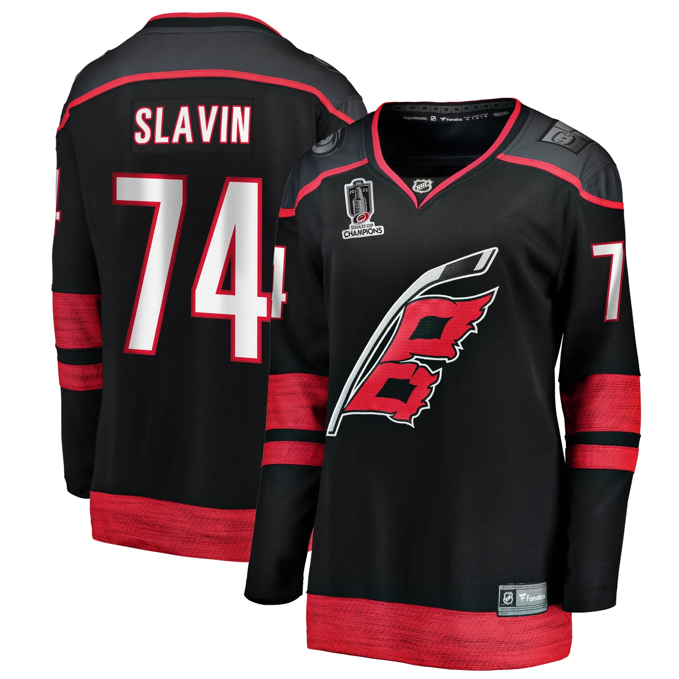 Jaccob Slavin Carolina Hurricanes Women's 2026 Stanley Cup Champions Home Breakaway Jersey - Black-ProSportsKit
