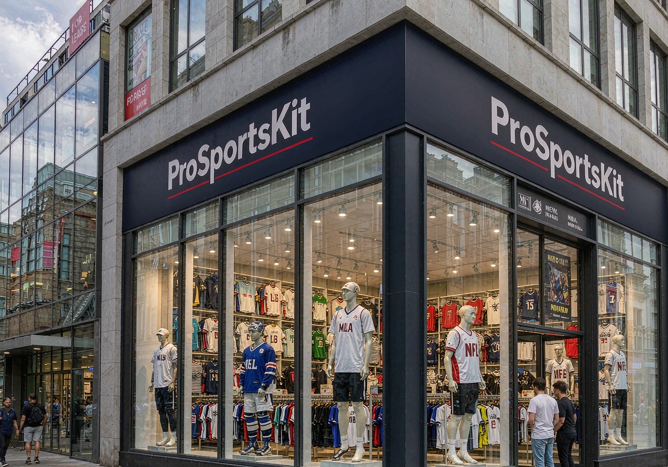 Pro Sports Kit flagship retail store with fan jerseys for NFL, NBA, MLB, NHL and soccer teams