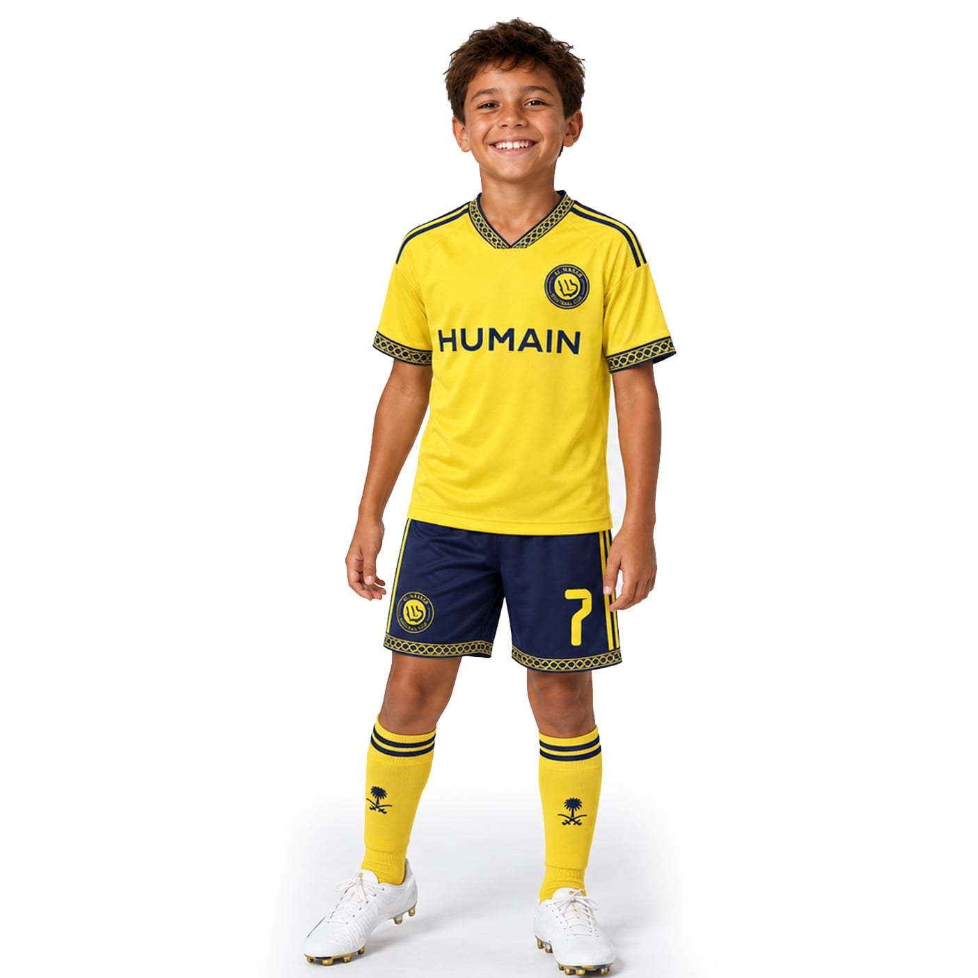 Cristiano Ronaldo 7 Al-Nassr 2025/26 Home Youth Jersey - Yellow & Navy