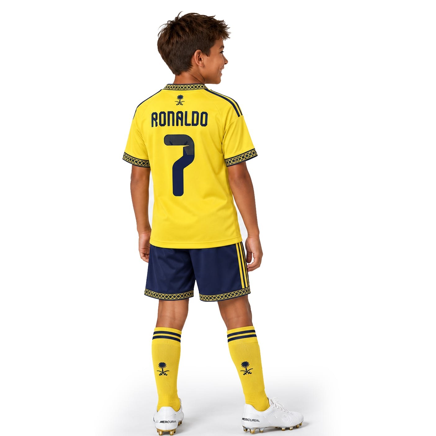 Cristiano Ronaldo 7 Al-Nassr 2025/26 Home Youth Jersey - Yellow & Navy