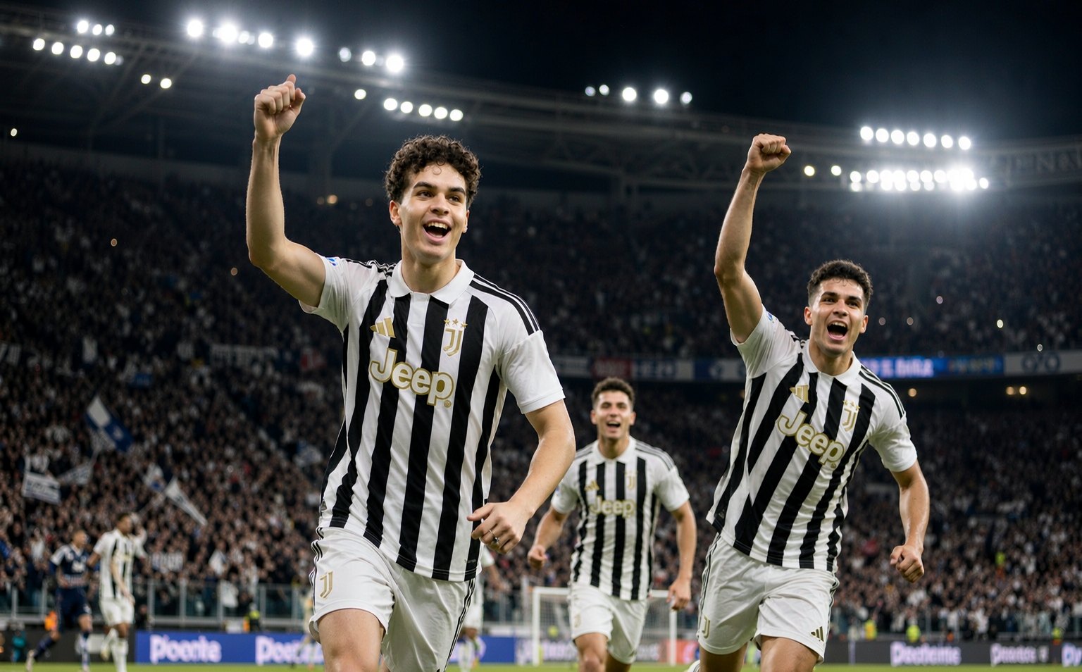 Juventus 2026/27 home black and white striped jersey in action at the Allianz Stadium