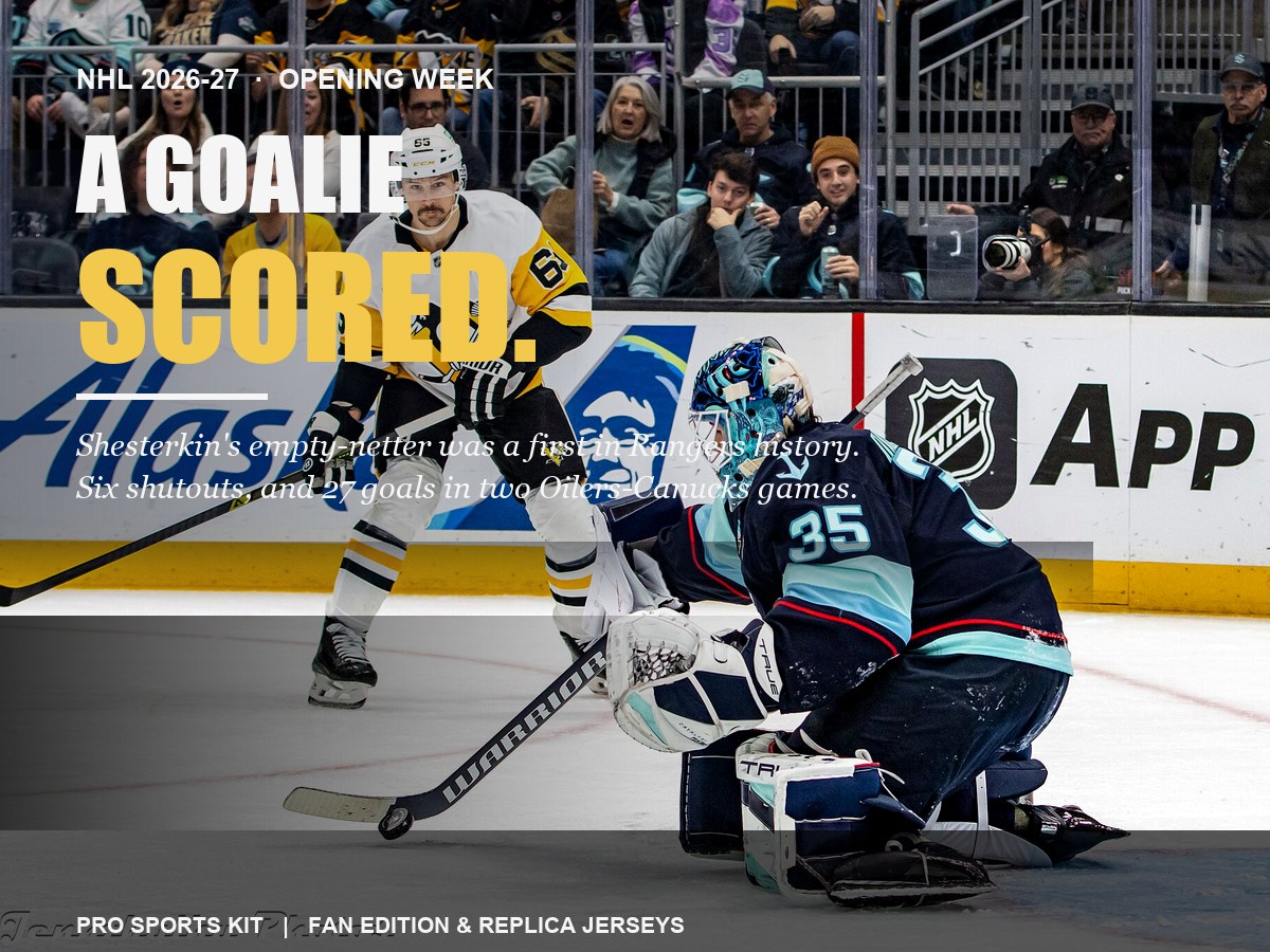 A goaltender makes a save during a National Hockey League game