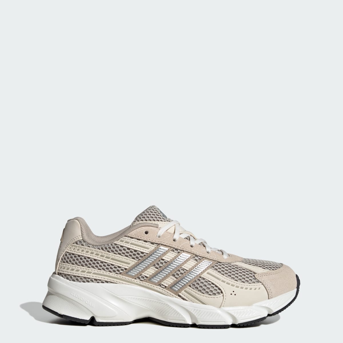 Tenis casuales para mujer color beige y plateado - vista 1