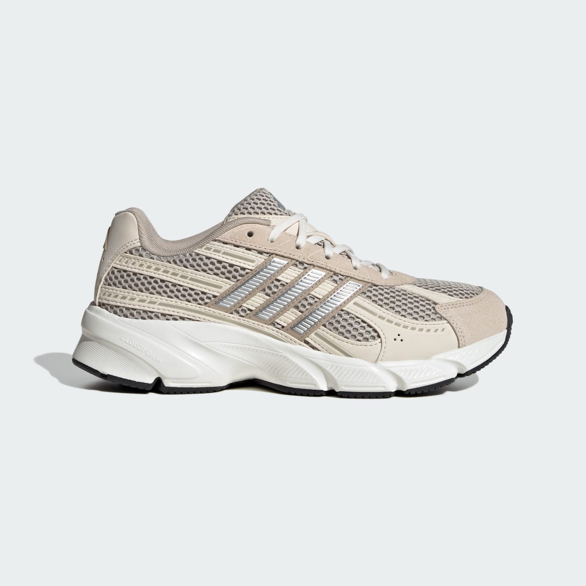 Tenis casuales para mujer color beige y plateado - vista 2