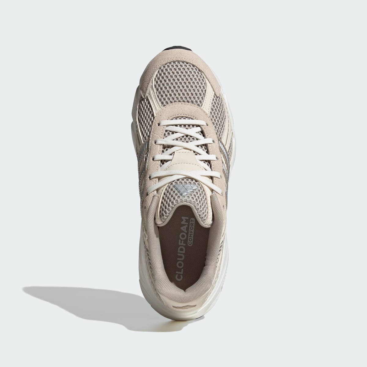 Tenis casuales para mujer color beige y plateado - vista 3