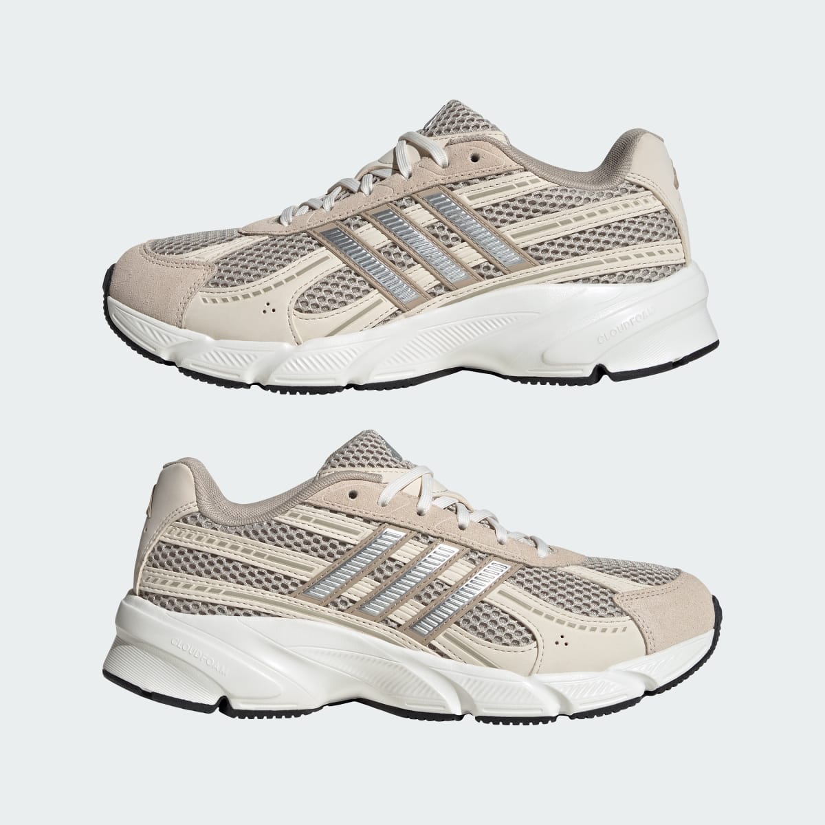 Tenis casuales para mujer color beige y plateado - vista 8