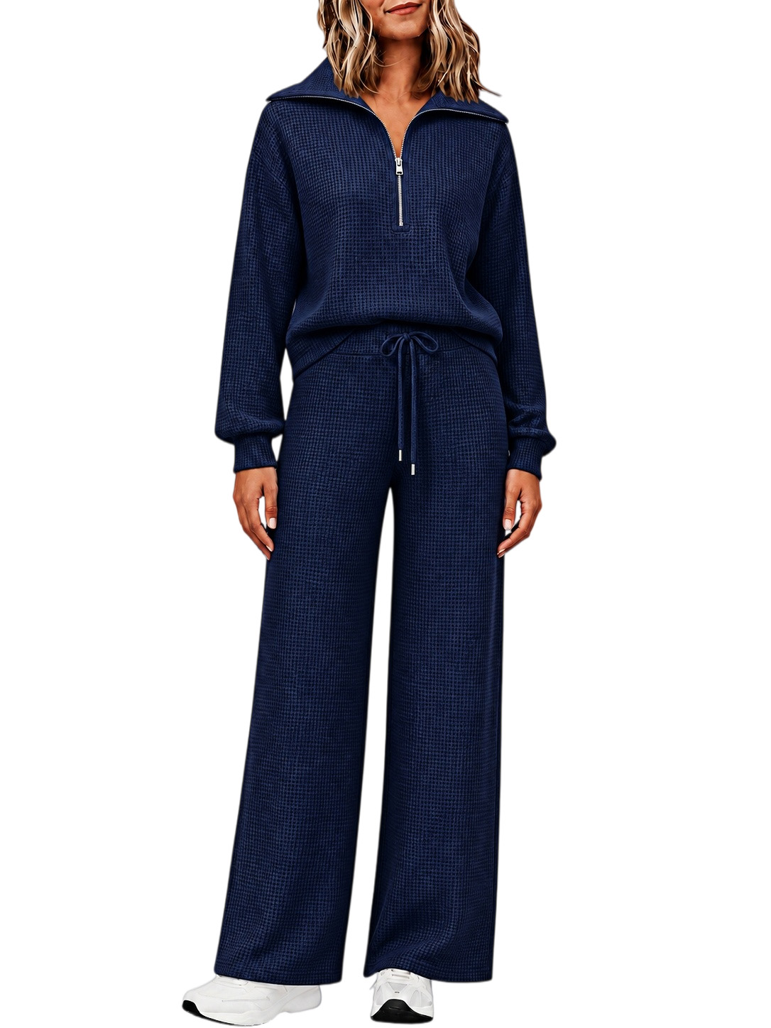 ⏰ LAST DAY SAVE 50% 🔥Women's 2 Piece Sets Waffle Knit Quarter-Zip Sweatshirt & Pants Casual Travel Outfits