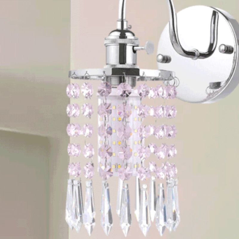 Purple Crystal Wall Light with Eggplant Color Downward Metal Fixture, Direct-wired, 220V-240V, Purple/Silver-Fnaisn