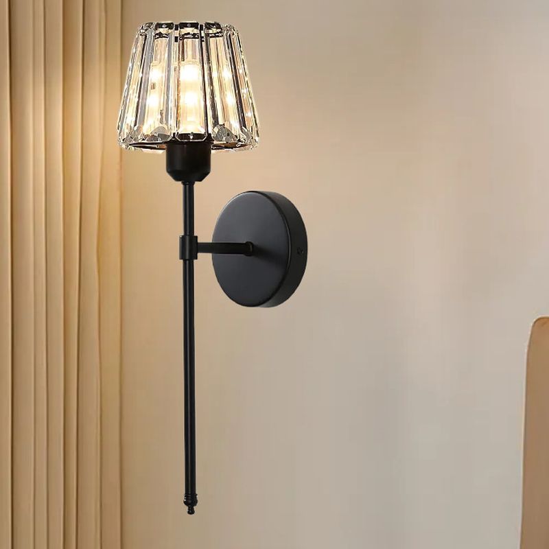 Metal Wall Light with Transparent Crystal Up Shade and Clear Crystal-Fnaisn