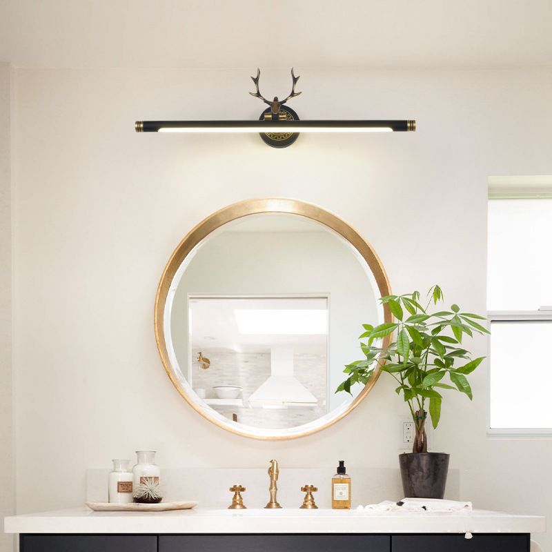 Modish 1 Light LED Geometric Bathroom Vanity Light with Polymer Shade, Natural Light, and Direct-wired Power, Black, 220V-240V, 18"-Fnaisn