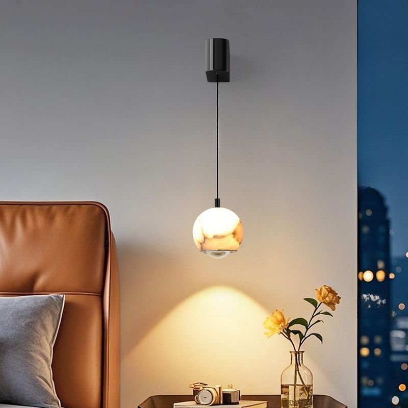 Wall Light with Transparent Glass Downward Beige Stone Ball Shade in Golden Light - 220V-240V-Fnaisn
