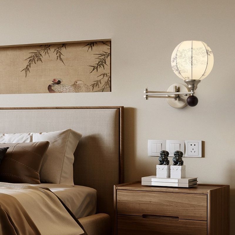 Wall Light with Shiny Swing Arm and Cloth Shade-Fnaisn