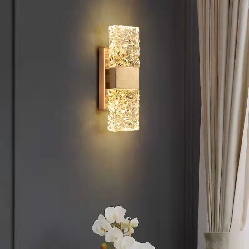 Wall Light with Crystal Clear Crystal Transparent Golden Light 2 Lights Golden Shade, 220V-240V-Fnaisn