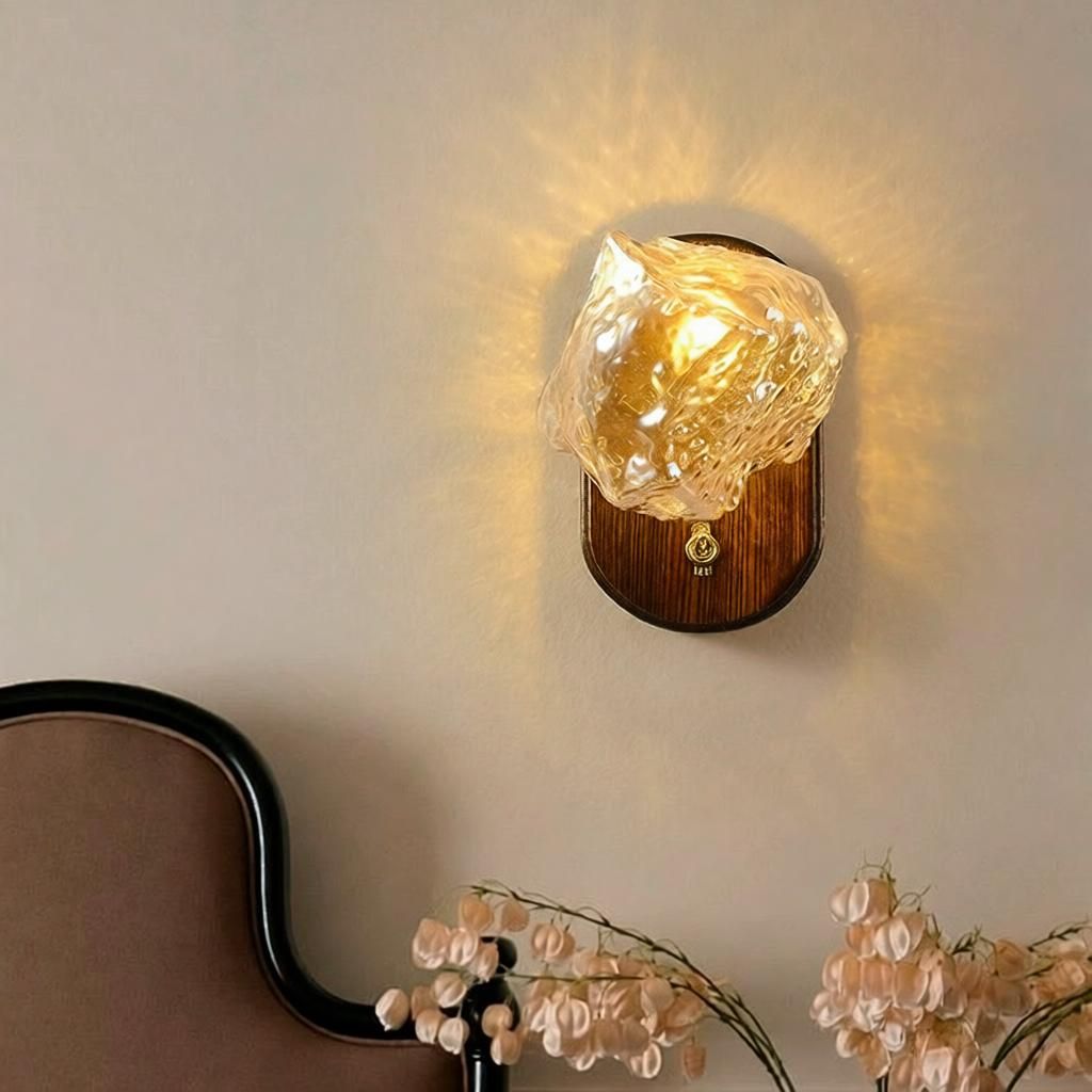 Brown Wall Sconce with Transparent Glass Wall Lamp and 3 Color Light Glass Shade, 220V-240V-Fnaisn