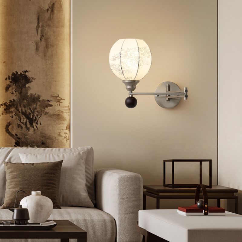 Wall Light with Shiny Swing Arm and Cloth Shade-Fnaisn