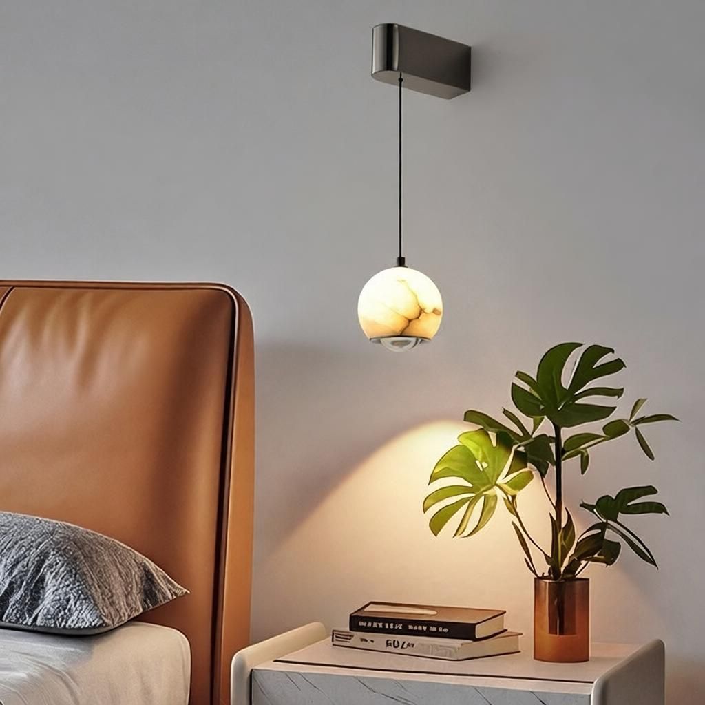 Wall Light with Transparent Glass Downward Beige Stone Ball Shade in Golden Light - 220V-240V-Fnaisn