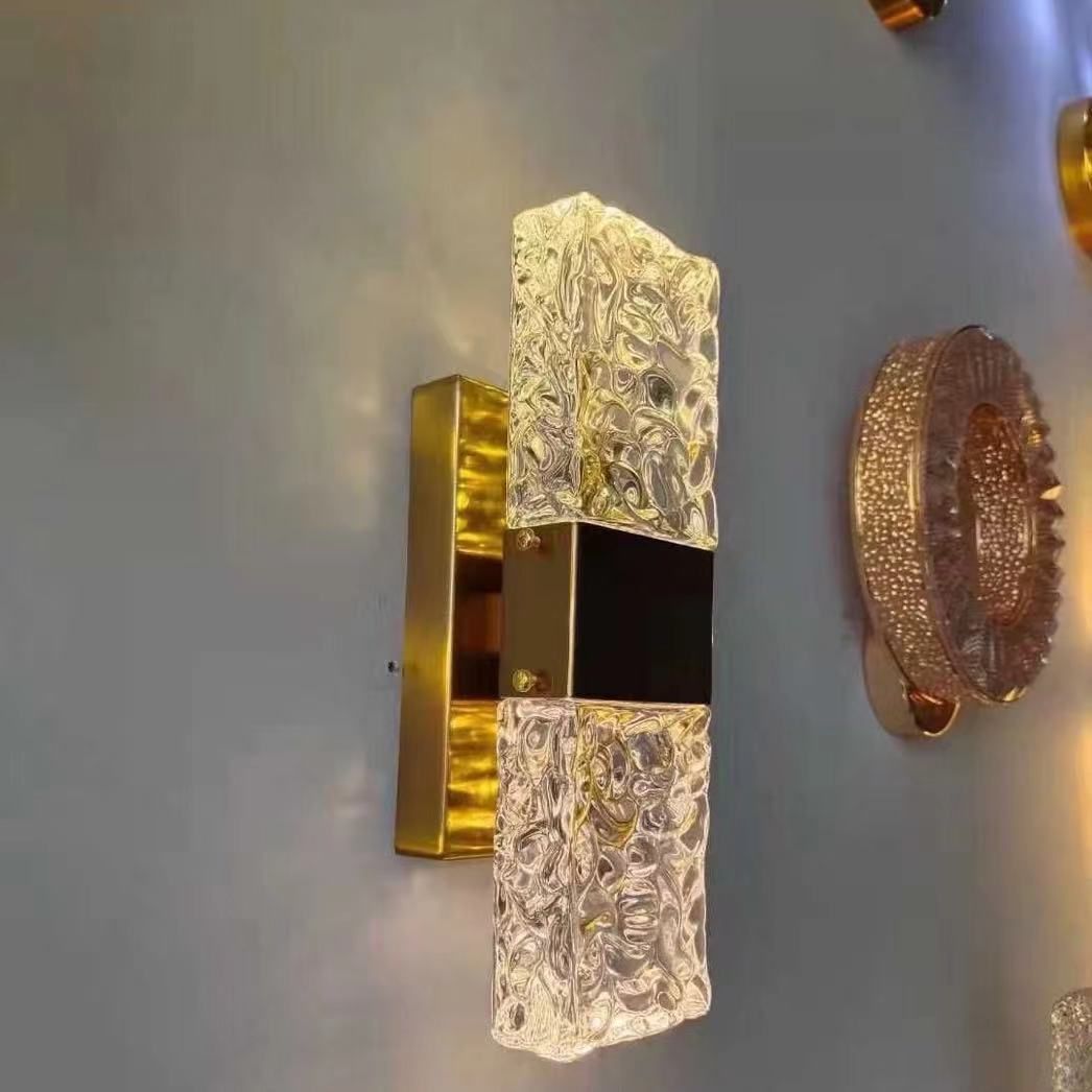 Wall Light with Crystal Clear Crystal Transparent Golden Light 2 Lights Golden Shade, 220V-240V-Fnaisn