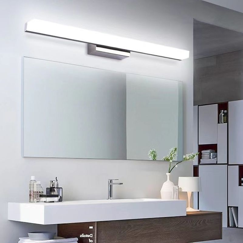 Rectangular Natural Light LED Vanity Light, 1 Light Hardwired with Polymer Shade in Simplistic Style, Silver, 220V-240V, 20"-Fnaisn