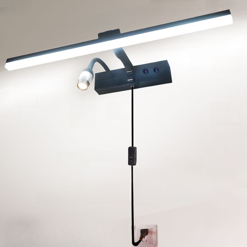 Simple Angular Vanity Light, 2 Lights, 3 Color Light, White Polymer Shade, Plug-in Lighting, 220V-240V, 39.5", Voice Controlled-Fnaisn