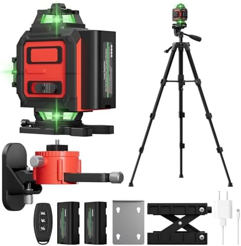 Laser Level, 4D 16 Lines 4x360°Self-Leveling Green Beam with Tripod & Remote, Cross Line Construction Tool for Flooring, Renovation and Home Projects