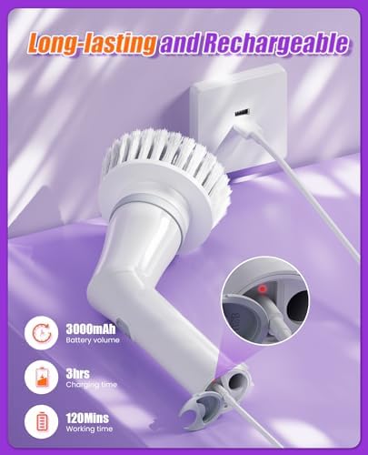5-Head Electric Spin Scrubber, Shower Brush, Extension Handle
