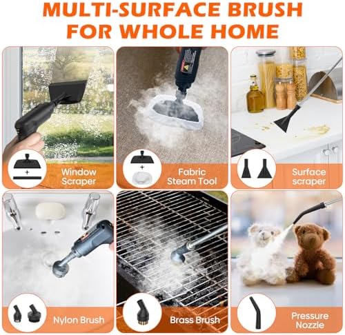 Steam Cleaner for Home & Car-Portable Handheld Steamer for Cleaning with 3-Level Handle, 15s Heat-Up, Large Tank, 16 Accessories - Clean Grease, Grout, Tile, Floor, Couch, Dirt, Furniture
