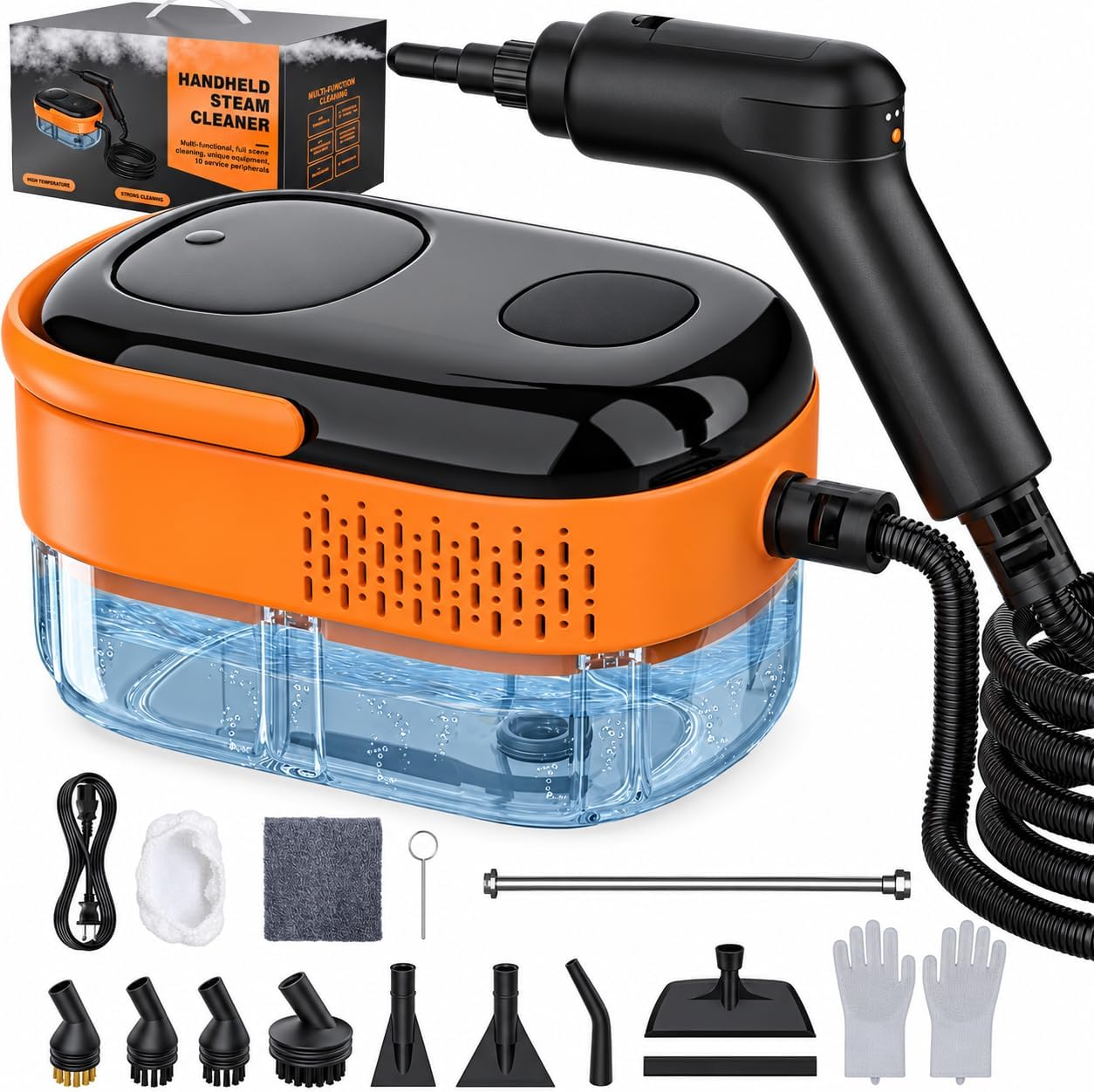 Steam Cleaner for Home & Car-Portable Handheld Steamer for Cleaning with 3-Level Handle, 15s Heat-Up, Large Tank, 16 Accessories - Clean Grease, Grout, Tile, Floor, Couch, Dirt, Furniture