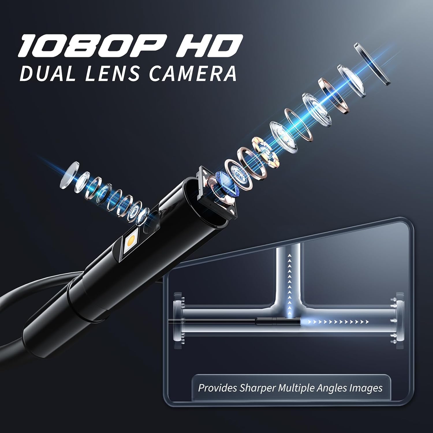 Endoscope Camera with Light, 1920P HD Borescope Tools, Dual Lens(32.8FT)