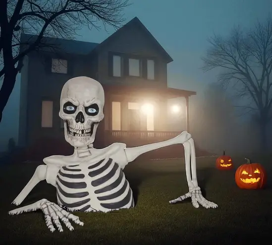 💥 Factory clearance sale🔥 Giant Ground Breaking Skeleton with LCD Eyes and Sound Halloween Decor Prop