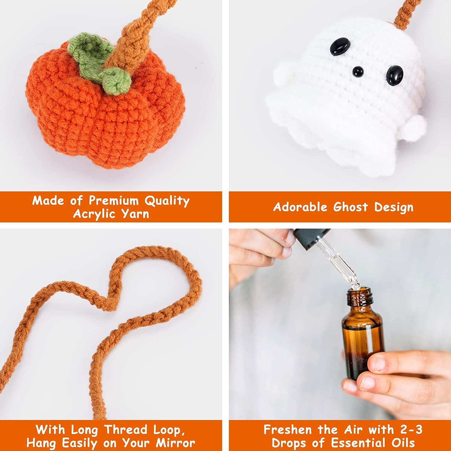 Amazon.com: Halloween Car Ornament Crochet Pumpkin and Ghost Car Pendant for Car Mirror Upholstery Accessories, Hand Knitted Mirror Charm (1) : Automotive