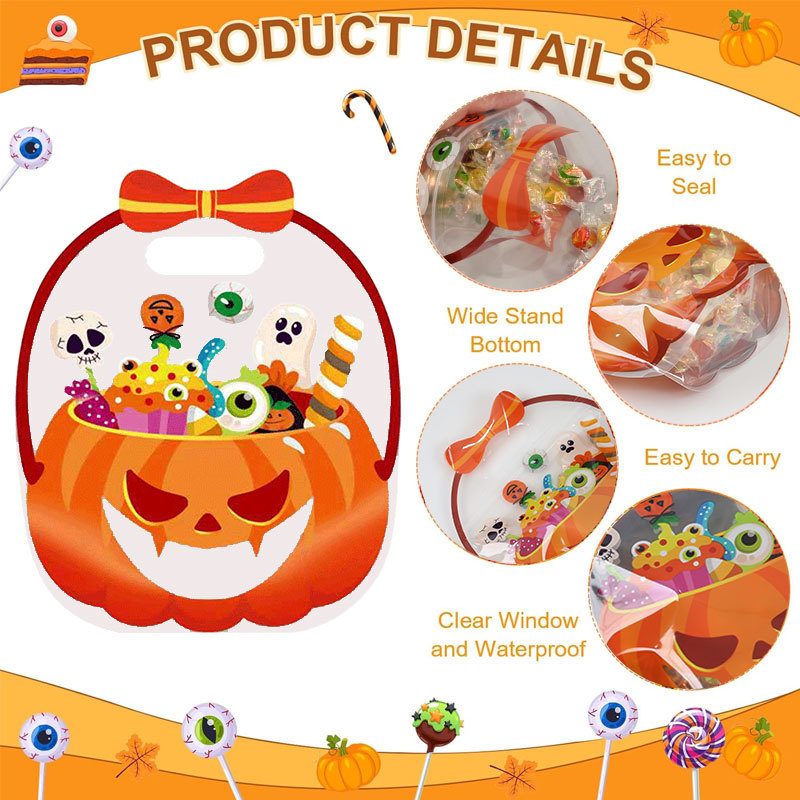Halloween Goodie Bags Plastic Candy Bag Trick or Treat Bags with Cauldron Skeleton black Cat Skull Pumpkin Design,Treat Bags for Student Teacher Colleagues Neighbors,Classroom Snack Storage for Halloween Birthday Party Favor Supplies
