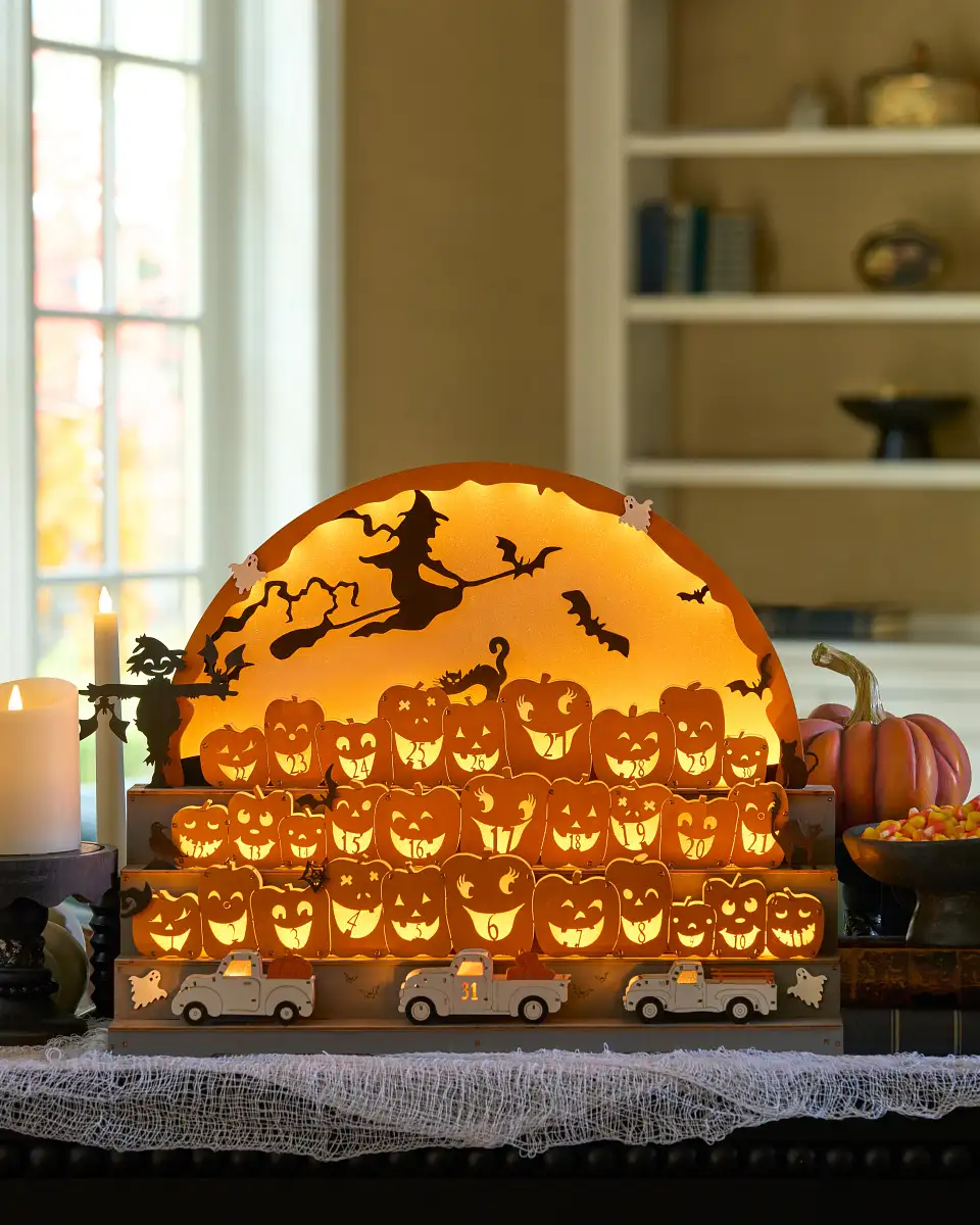 Lit Wooden Halloween Countdown Calendar